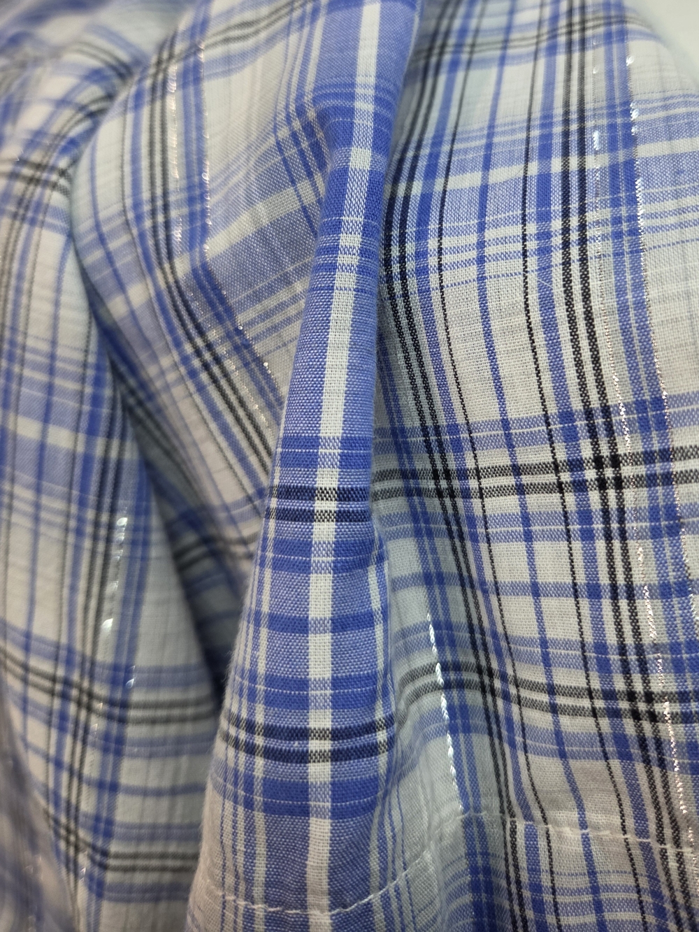 Wrangler Light Blue and White Plaid Short-Sleeve Western Shirt With Metallic Thr - Picture 4 of 4